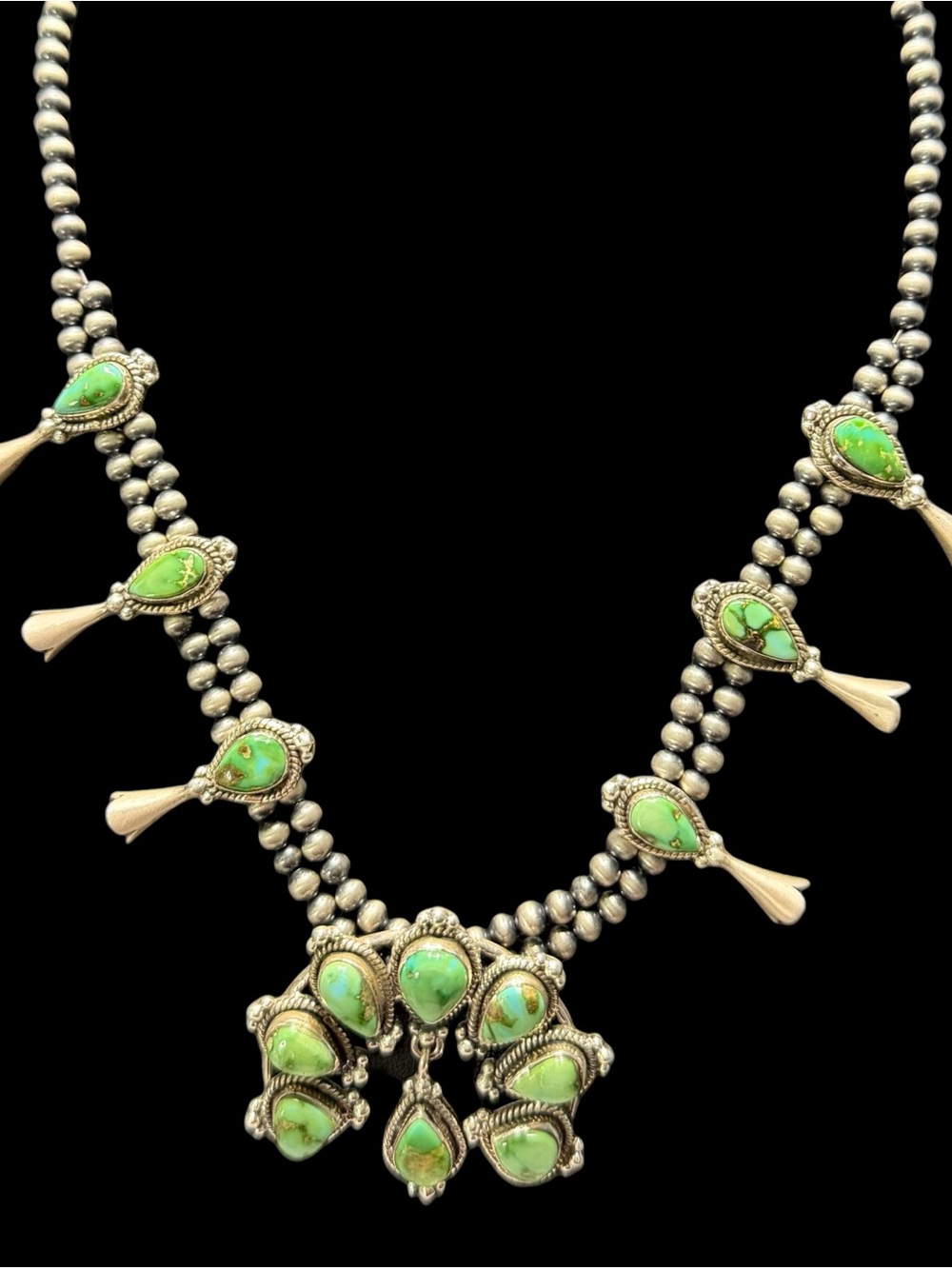 Native American Handmade Sterling Silver Squash Blossom Necklace